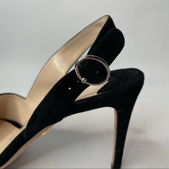 Prada Black Suede d'Orsay Open toe Sling Back Heel - Picture 9 of 12